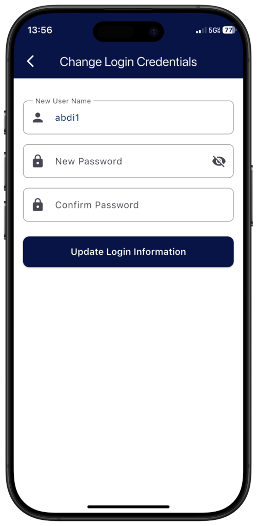 Login Security Setting page of the GateAccess app